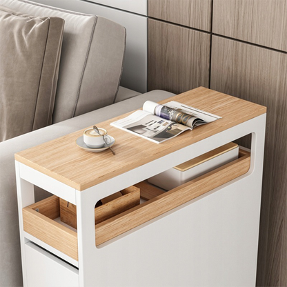 Comodă baie mobilă 65 cm – alb, cu roți și 3 sertare, MDF, organizator