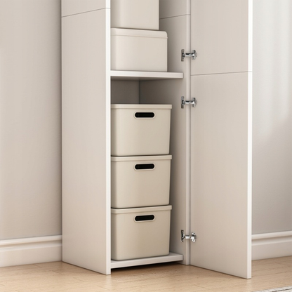 Dulap vertical alb 170 cm – îngust, 3 uși, MDF, organizator baie/birou