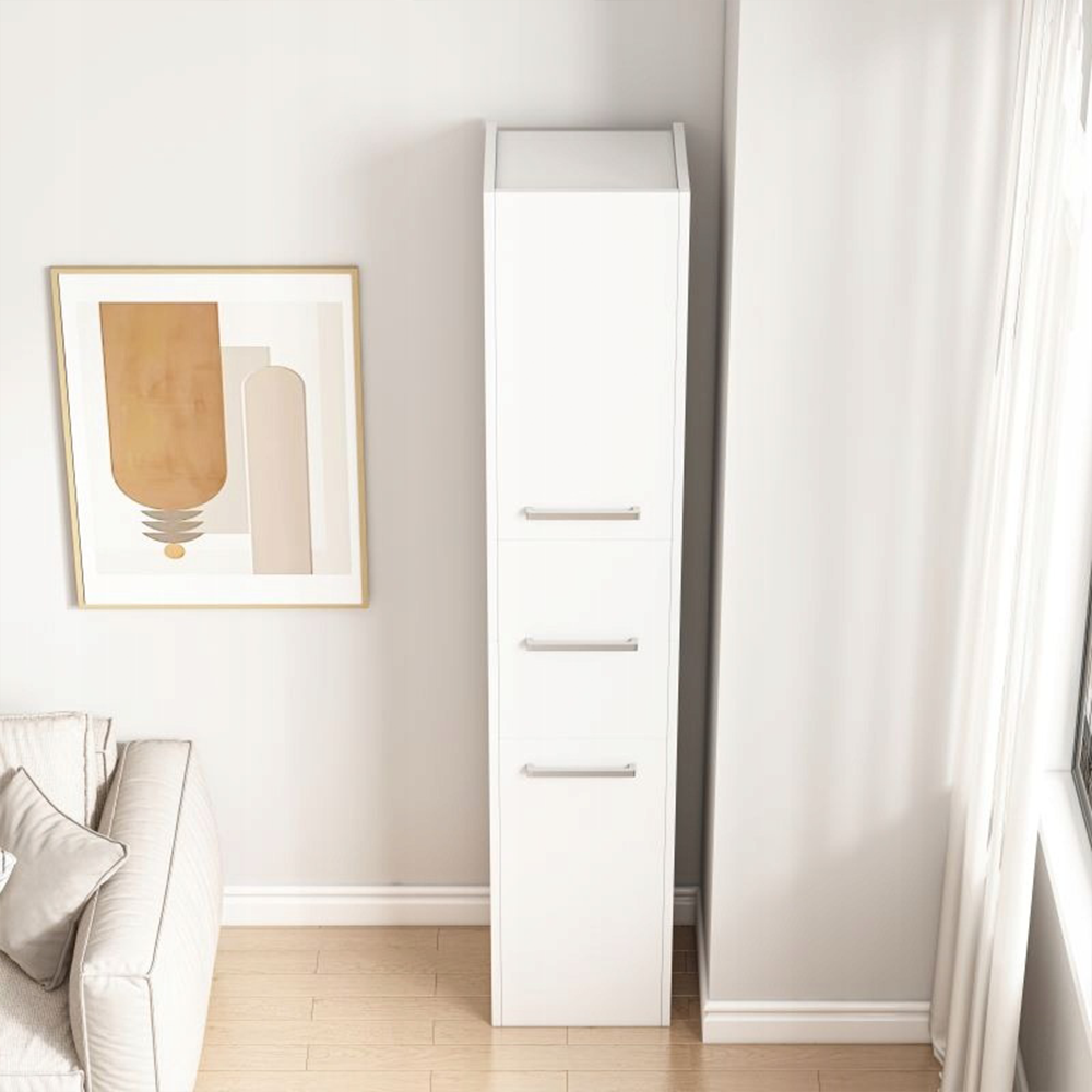 Dulap vertical alb 170 cm – îngust, 3 uși, MDF, organizator baie/birou