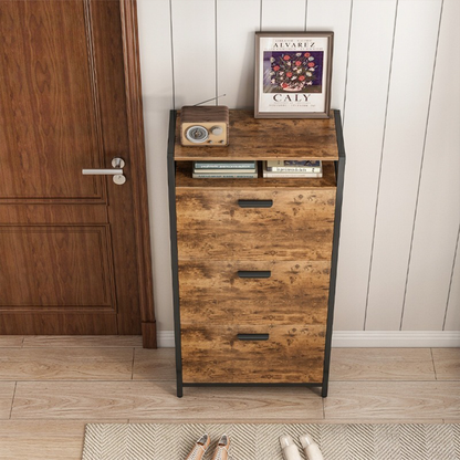 Dulap pantofi loft 130 cm – maro rustic, MDF + metal, 3 rafturi cu uși