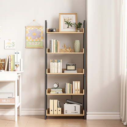 Bibliotecă loft 158 cm – 5 polițe, MDF + cadru metalic, design industrial