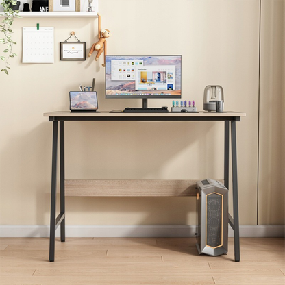 Birou modern 100 cm – blat MDF stejar + metal negru, pentru home office