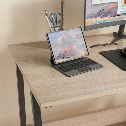 Birou modern 100 cm – blat MDF stejar + metal negru, pentru home office