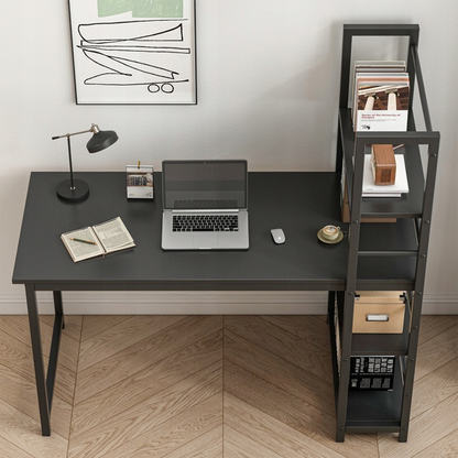 Birou cu rafturi 120 cm – negru, MDF + metal, pentru home office/gaming