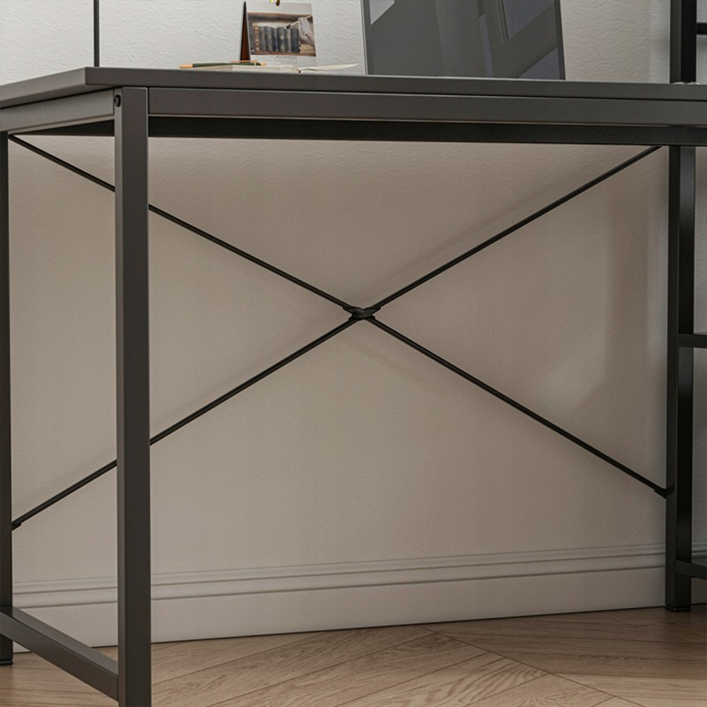 Birou cu rafturi 120 cm – negru, MDF + metal, pentru home office/gaming