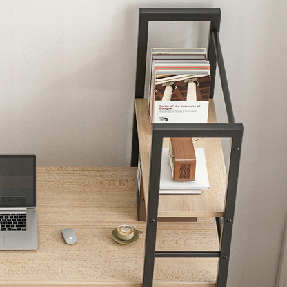 Birou cu rafturi 120 cm – MDF + metal, maro deschis, stil industrial loft