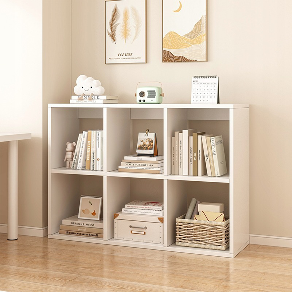 Bibliotecă modulară 6 compartimente – alb, 100 cm, MDF, organizare eficientă