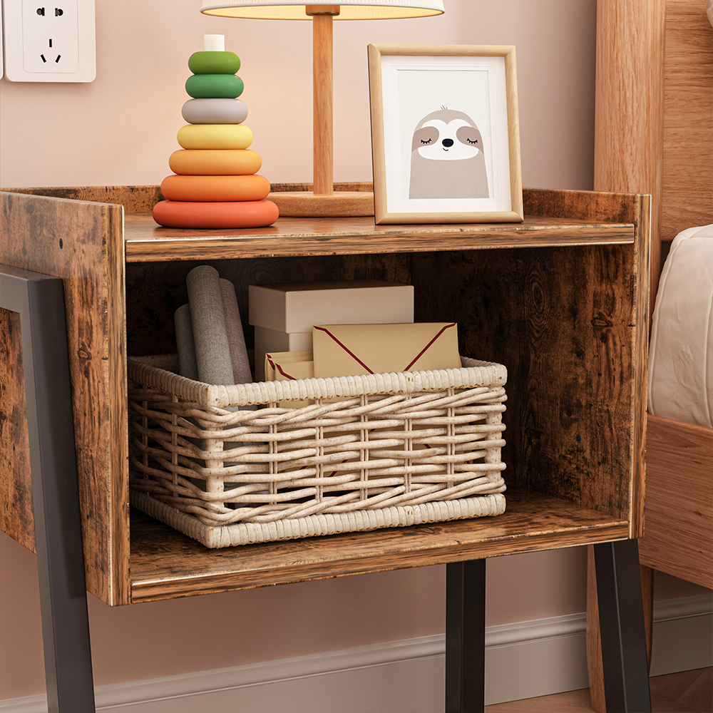Măsuță noptiere maro rustic – 43 cm, MDF, design modern cu polițe