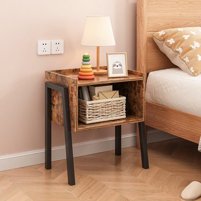 Măsuță noptiere maro rustic – 43 cm, MDF, design modern cu polițe