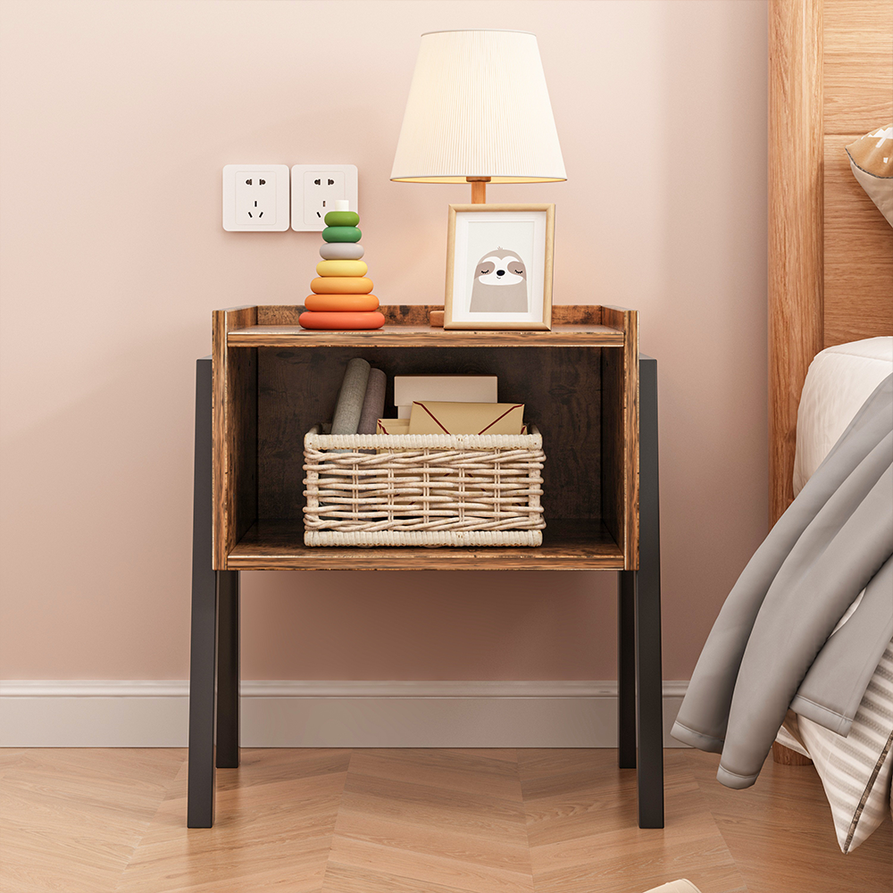 Măsuță noptiere maro rustic – 43 cm, MDF, design modern cu polițe