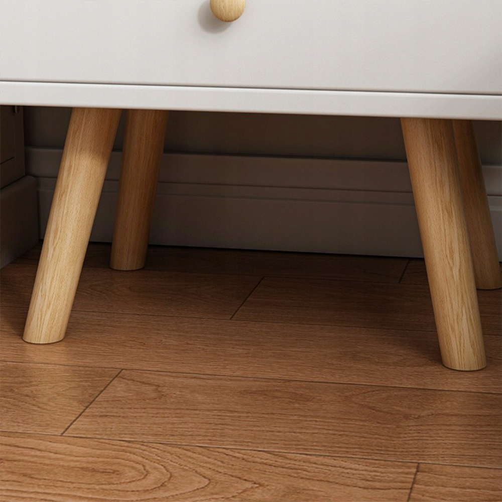 Măsuță noptiere albă 36 cm – 2 sertare + polițe, MDF, pentru dormitor