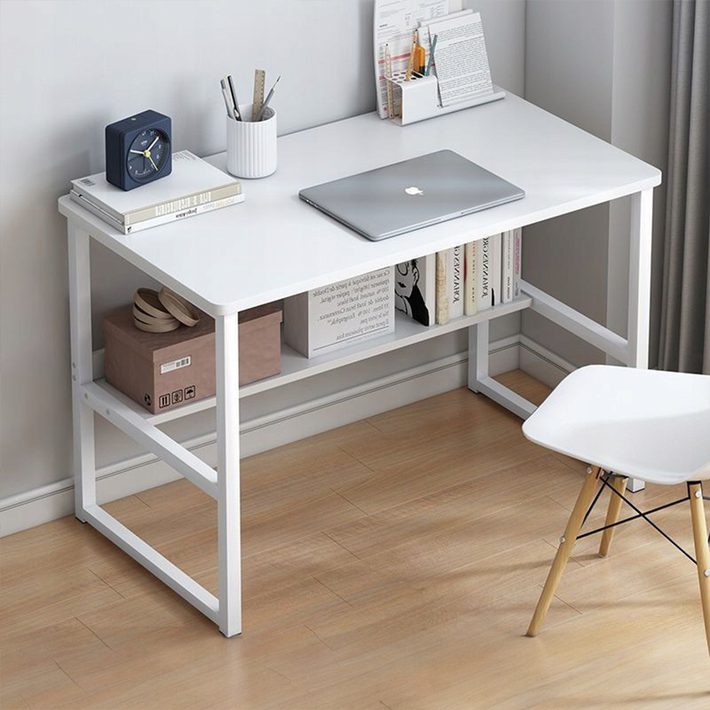 Birou computer 100 cm alb – loft modern cu poliță, MDF, pentru home office