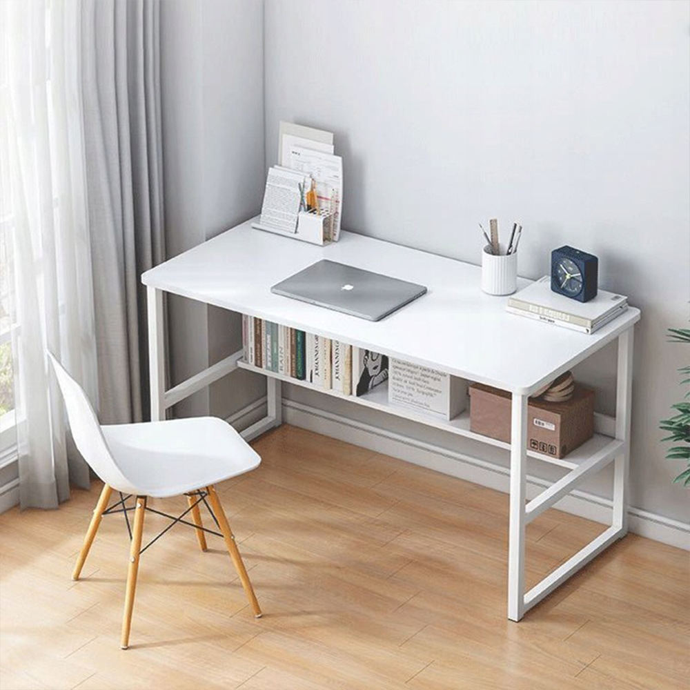 Birou computer 100 cm alb – loft modern cu poliță, MDF, pentru home office