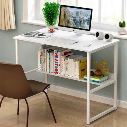 Birou computer 100 cm alb – loft modern cu poliță, MDF, pentru home office
