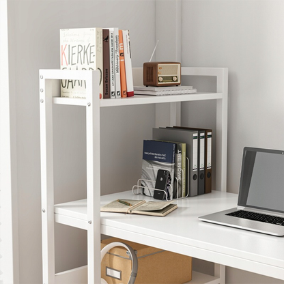 Birou modern 120 cm alb – cu polițe laterale, MDF, pentru PC/gaming