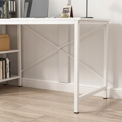 Birou modern 120 cm alb – cu polițe laterale, MDF, pentru PC/gaming