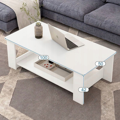 Masă cafea albă 100 cm – cu raft, MDF, stil modern/scandinav