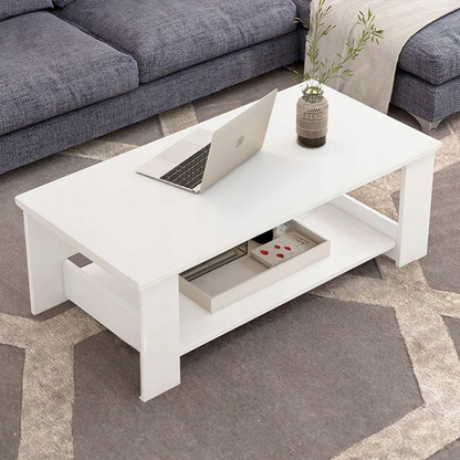 Masă cafea albă 100 cm – cu raft, MDF, stil modern/scandinav