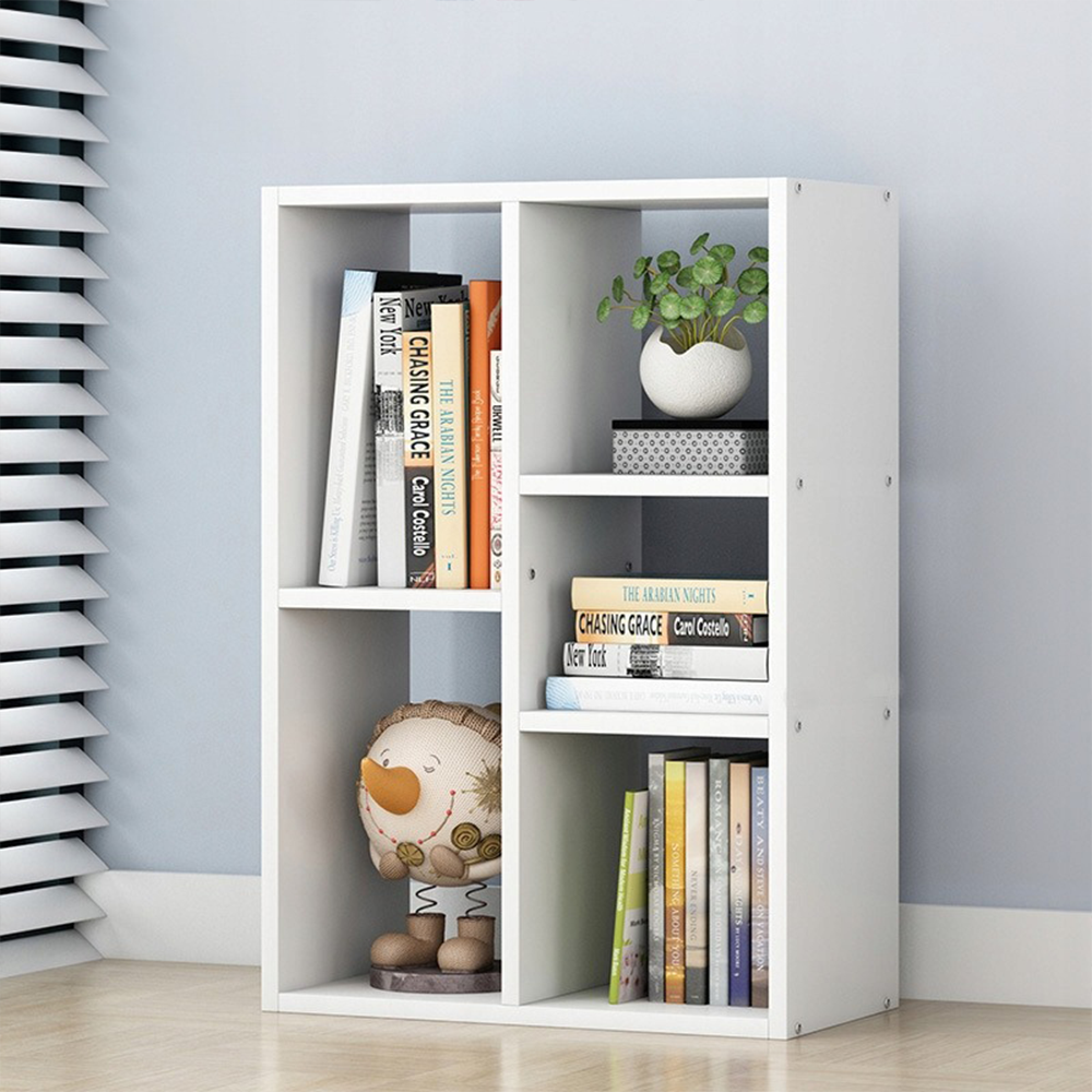 Bibliotecă compactă 80 cm – albă, 4 spații depozitare, MDF