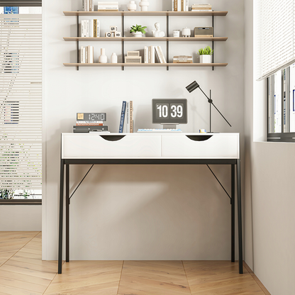 Birou alb 80 cm cu sertare – modern, MDF, picioare metalice negre, home office