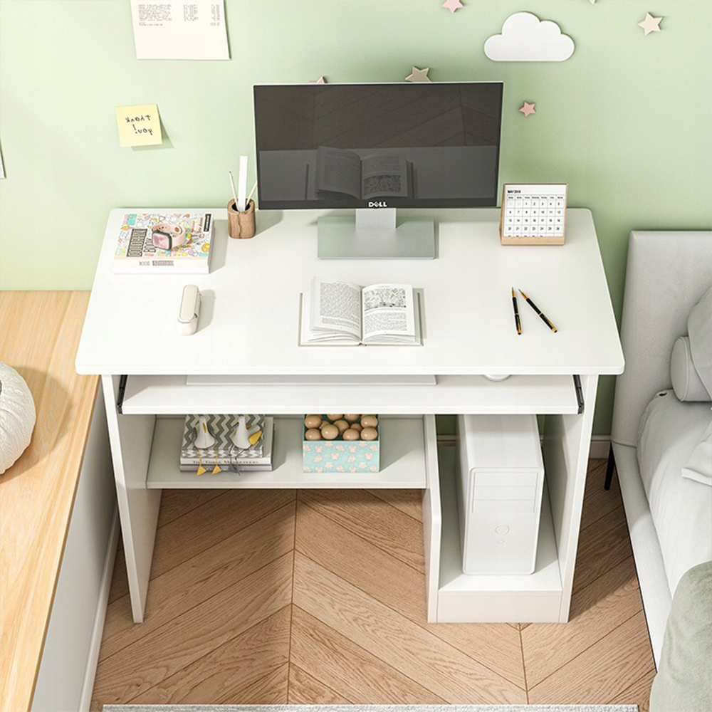 irou alb 80x40 cm – cu sertar tastatură, MDF, design modern compact