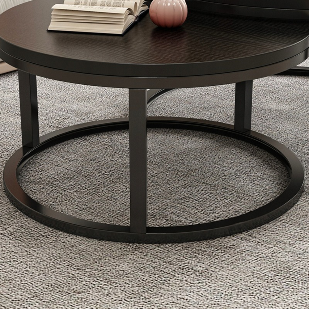 Măsuțe cafea set 2 negre – rotunde, stil modern, MDF + cadru metalic