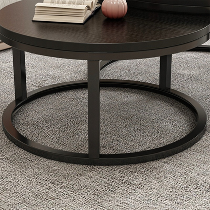 Măsuțe cafea set 2 negre – rotunde, stil modern, MDF + cadru metalic