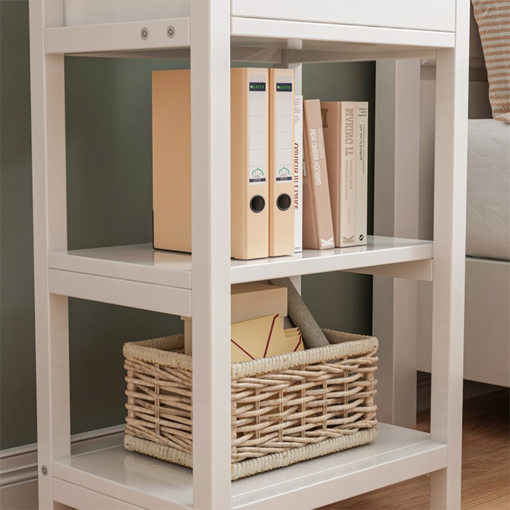 Éjjeliszekrény fehér 45x30 cm – fiók + polcok, MDF, modern loft dizájn
