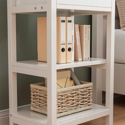 Éjjeliszekrény fehér 45x30 cm – fiók + polcok, MDF, modern loft dizájn