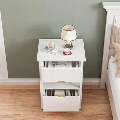 Măsuță noptiere albă cu sertare – 45 cm, MDF + metal, stil scandinav
