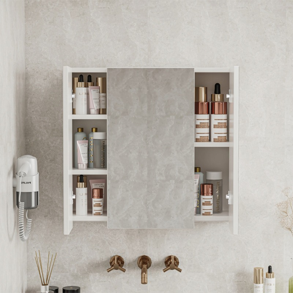 Dulap oglindă baie 60 cm – 3 uși, montat pe perete, MDF alb