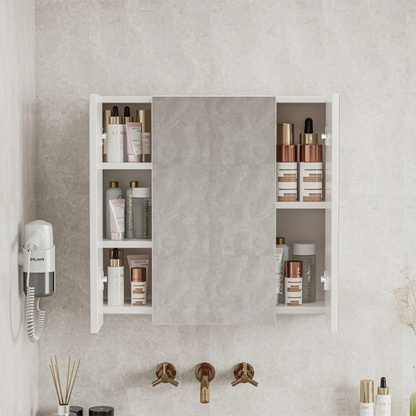 Dulap oglindă baie 60 cm – 3 uși, montat pe perete, MDF alb
