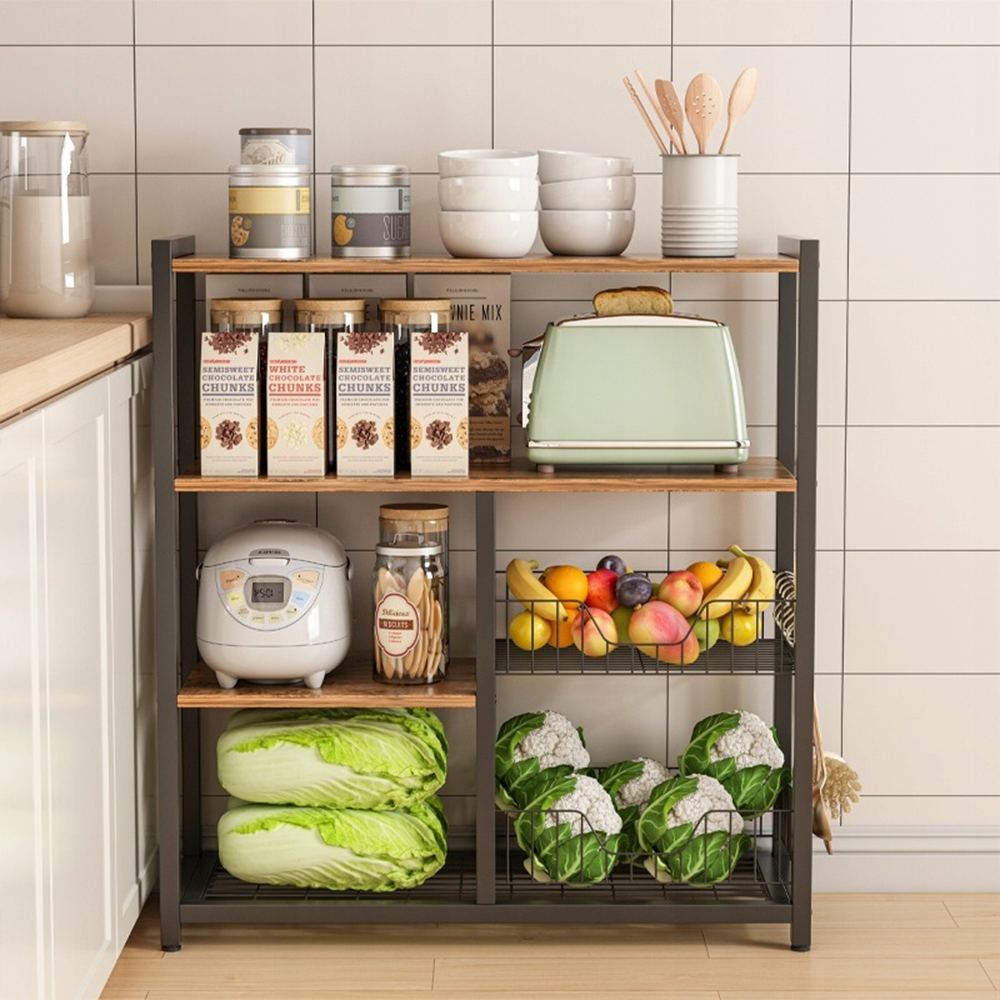 Raft depozitare bucătărie 80 cm – stil retro industrial, MDF + metal