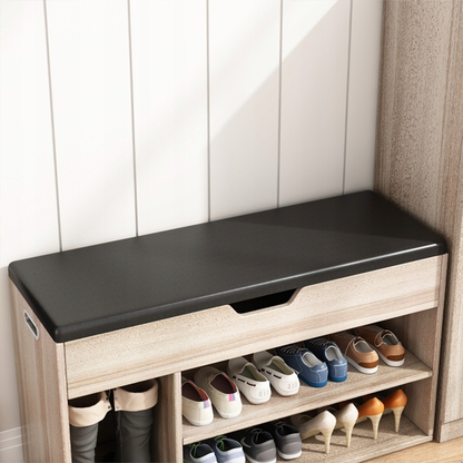 Bancă pantofi cu ladă 80 cm – șezut tapițat, stejar, mobilier hol modern