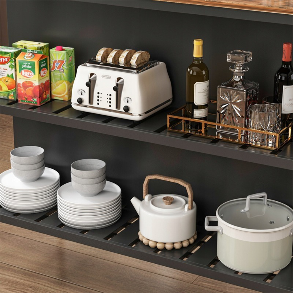 Masă bar mobilă 120 cm – cu roți și rafturi, MDF + metal, design loft