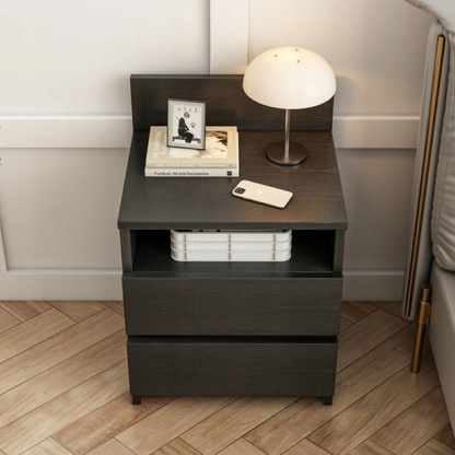 Măsuță noptiere neagră 40 cm – cu sertare, design simplu, pentru dormitor