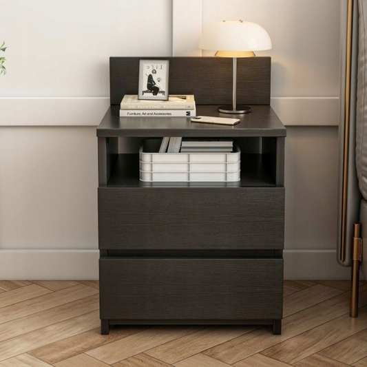Măsuță noptiere neagră 40 cm – cu sertare, design simplu, pentru dormitor