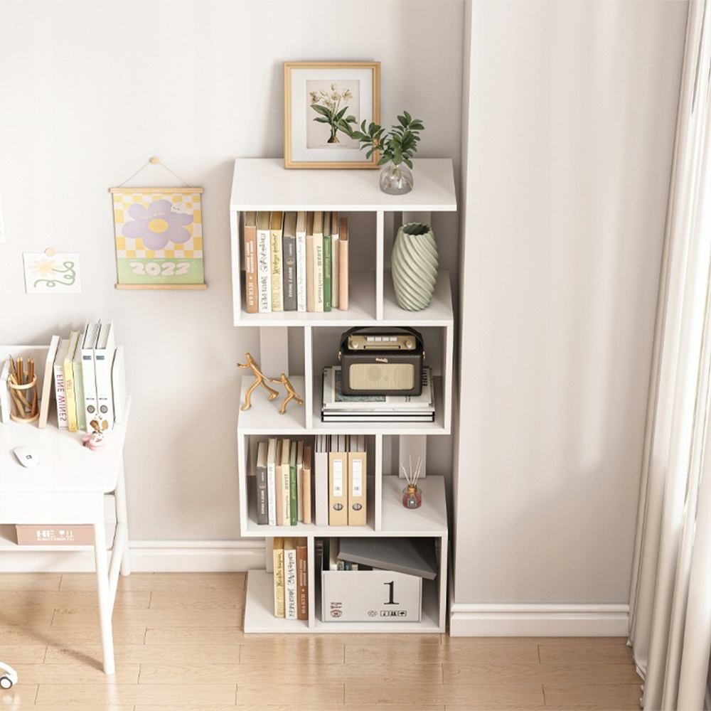 Bibliotecă albă 140 cm deschisă – rafturi spațioase, MDF, design scandinav