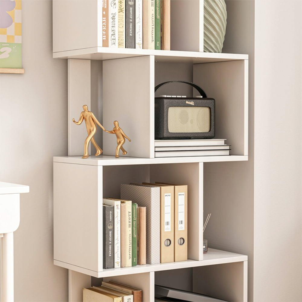 Bibliotecă albă 140 cm deschisă – rafturi spațioase, MDF, design scandinav