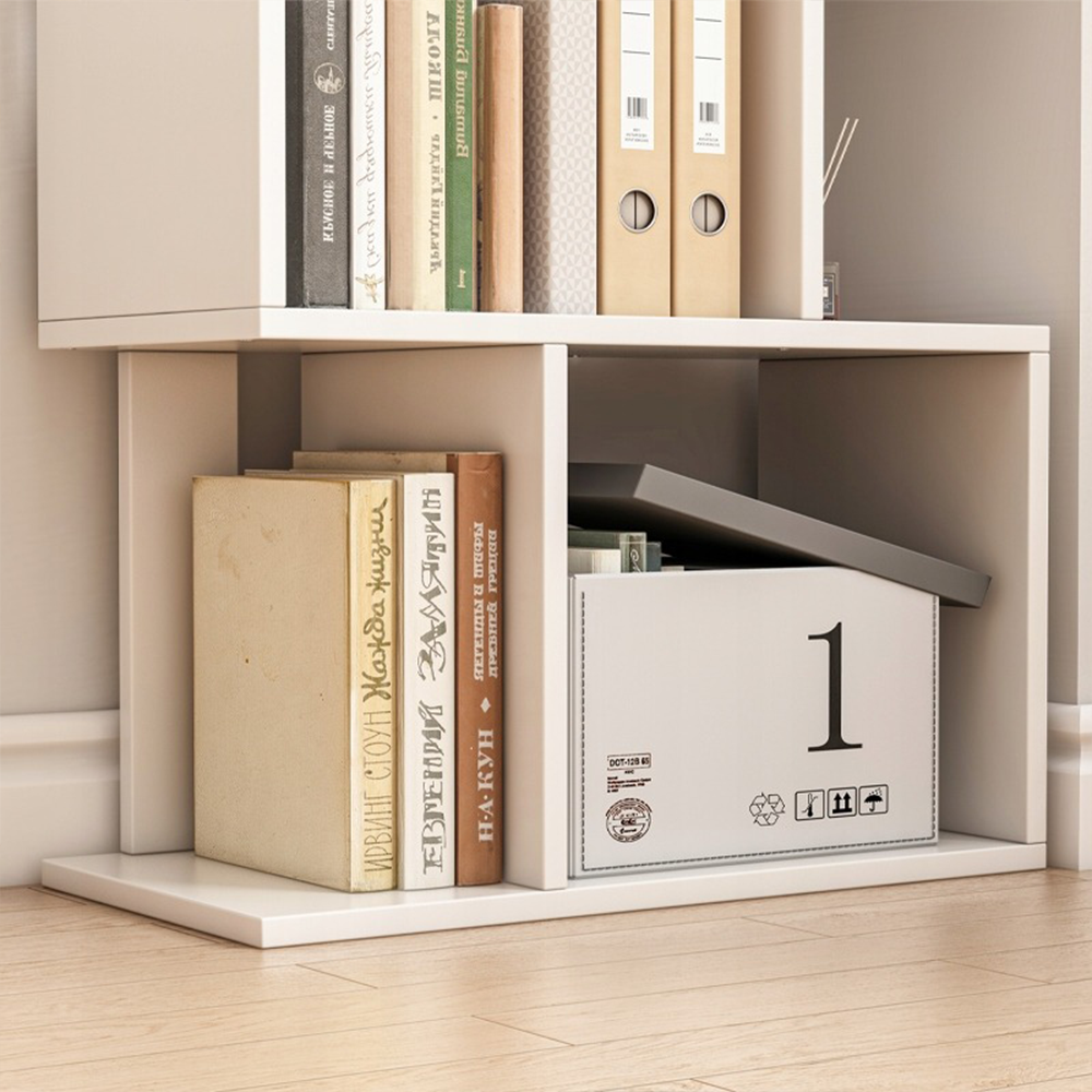 Bibliotecă albă 140 cm deschisă – rafturi spațioase, MDF, design scandinav