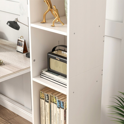 Bibliotecă slim albă 182 cm – stil scandinav, rafturi multiple, economisire spațiu