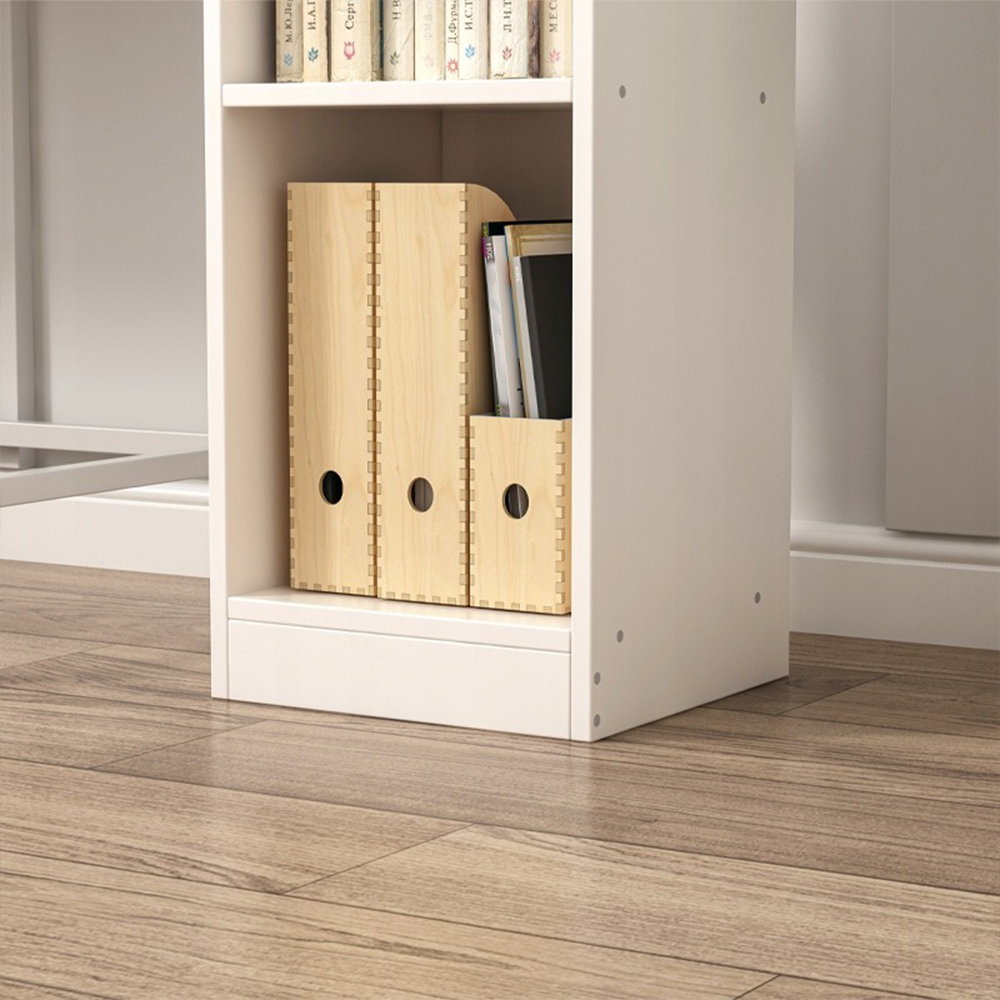 Bibliotecă slim albă 182 cm – stil scandinav, rafturi multiple, economisire spațiu