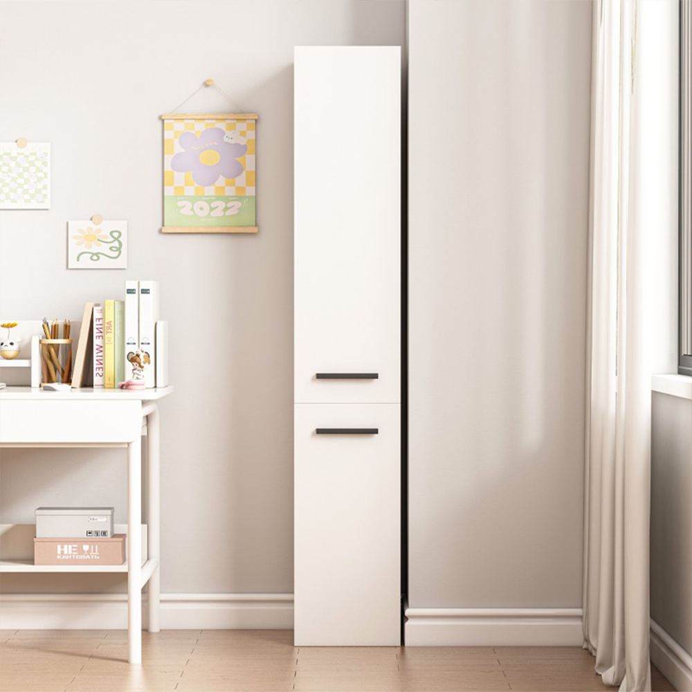 Dulap vertical alb 174 cm – cu rafturi și 2 uși, MDF, pentru living/birou/hol