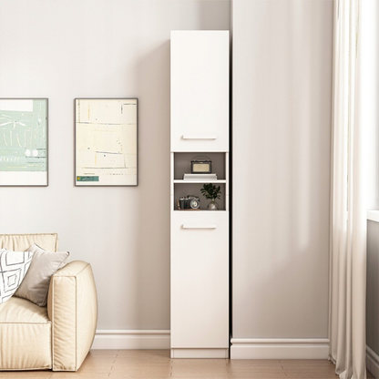 Bibliotecă/dulap alb 180 cm – rafturi verticale, MDF, pentru baie, hol sau birou