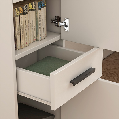 Raft depozitare birou 85 cm – alb, MDF, 2 rafturi + sertar, design loft