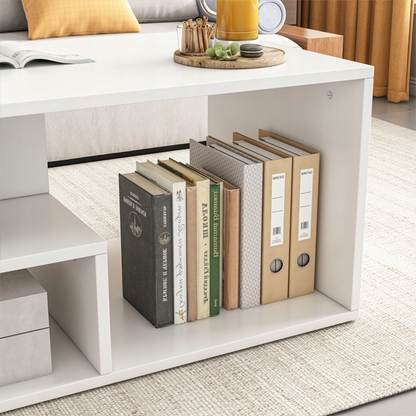 Măsuță cafea albă cu raft – 90x43 cm, stil modern, organizare living