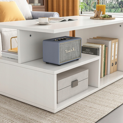 Măsuță cafea albă cu raft – 90x43 cm, stil modern, organizare living