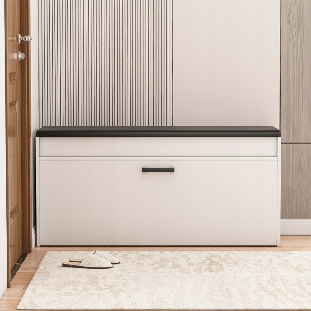 Dulap pentru pantofi cu bancă 100 cm alb – șezut confortabil, rafturi, hol elegant