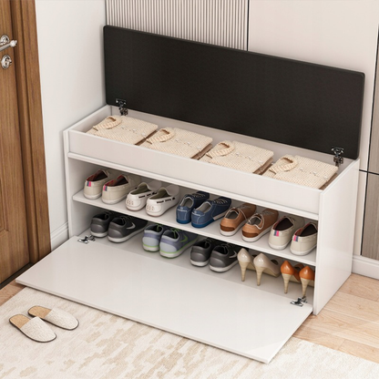 Dulap pentru pantofi cu bancă 100 cm alb – șezut confortabil, rafturi, hol elegant