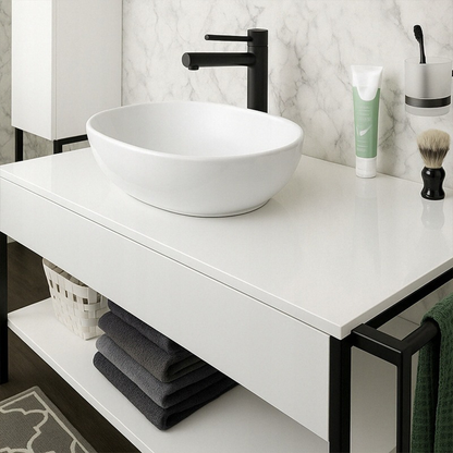 Lavoar oval pe blat 49 cm alb lucios – ceramică sanitară, design modern